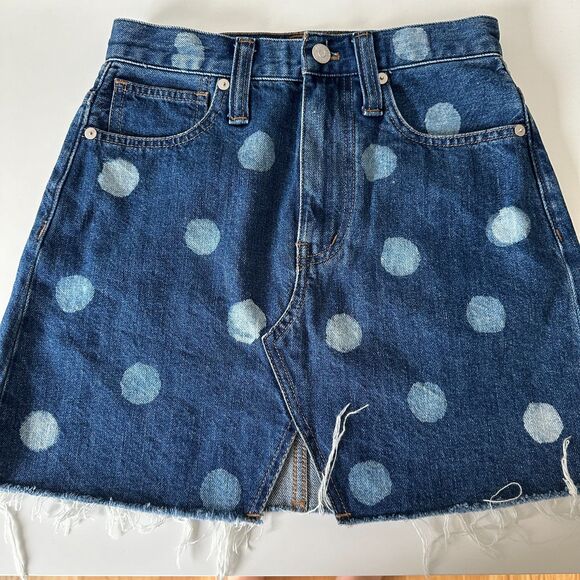 Madewell Rigid Denim Skirt A-line Mini Polka Dot Size 24 - Picture 3 of 7